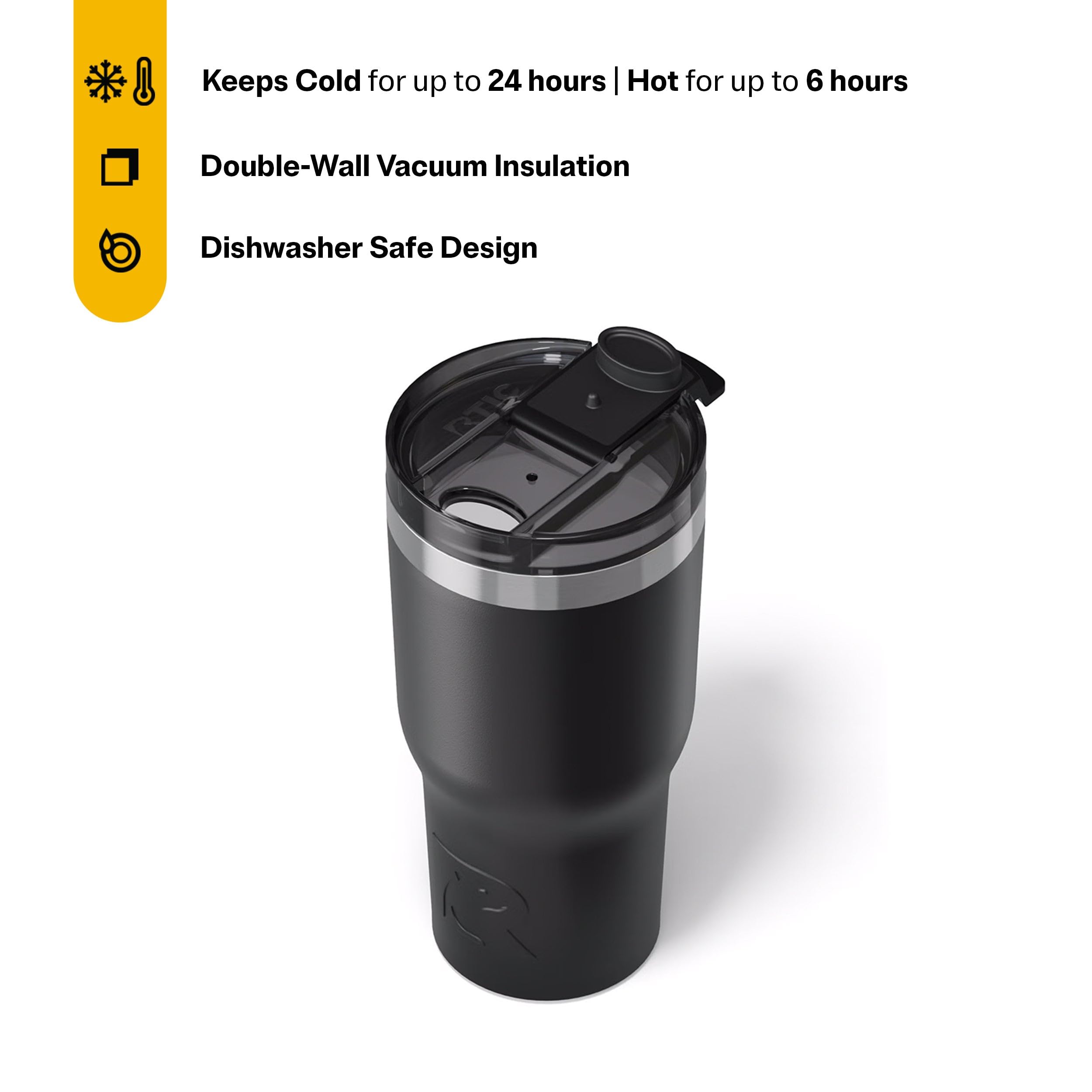 RTIC 20oz Essential Tumbler with Lid, Ceramic Lined, Black