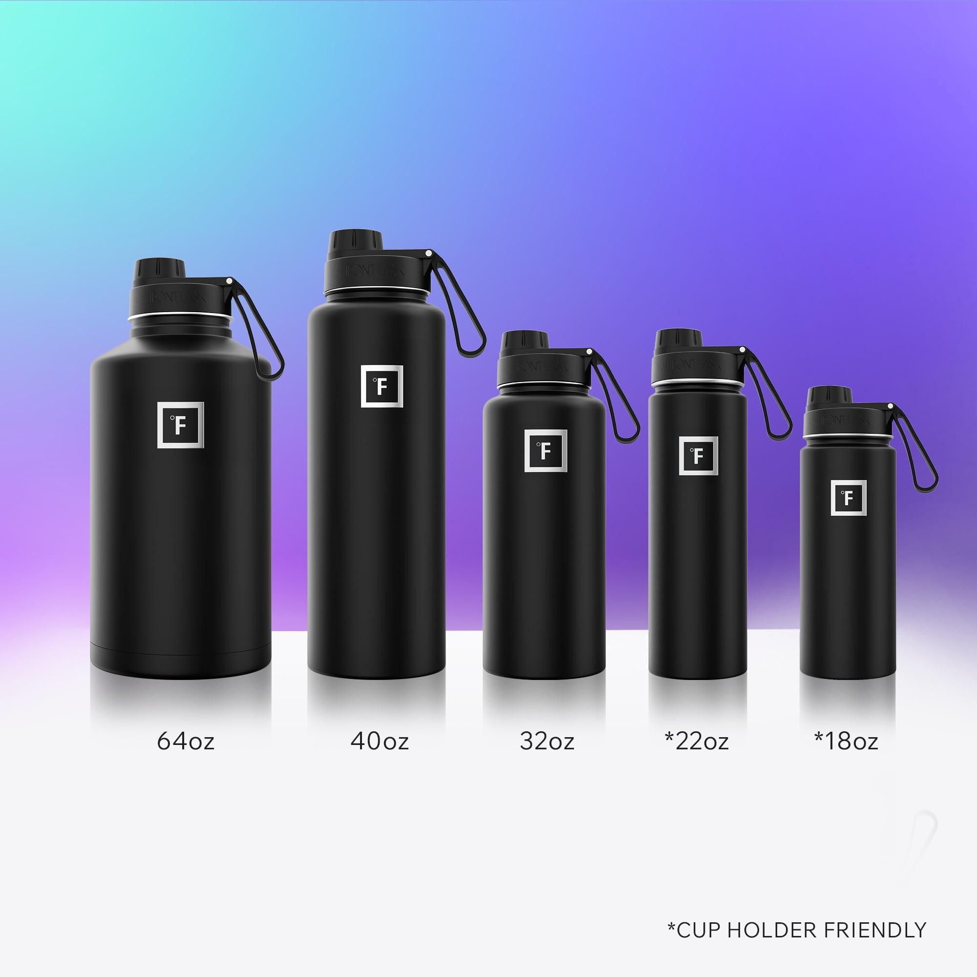 IRON °FLASK Camping & Hiking Hydration Flask with Spout, Wide Mouth Insulated Stainless Steel Sports Water Bottle - 32 oz Dark Rainbow