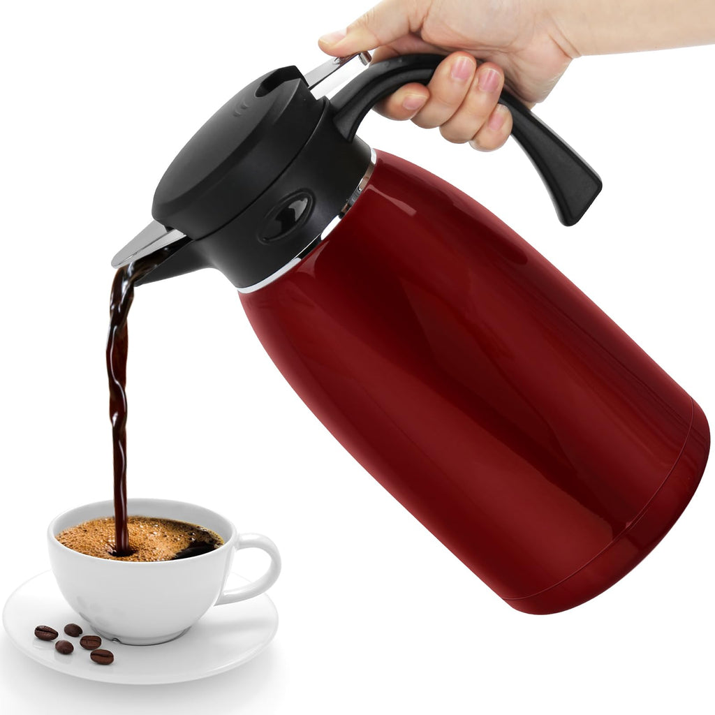 70oz Thermal Coffee Carafe, 2L Stainless Steel for Hot Drinks, Double Wall Vacuum Carafe for Hot Liquids Large Tea for Home School Office Burgundy