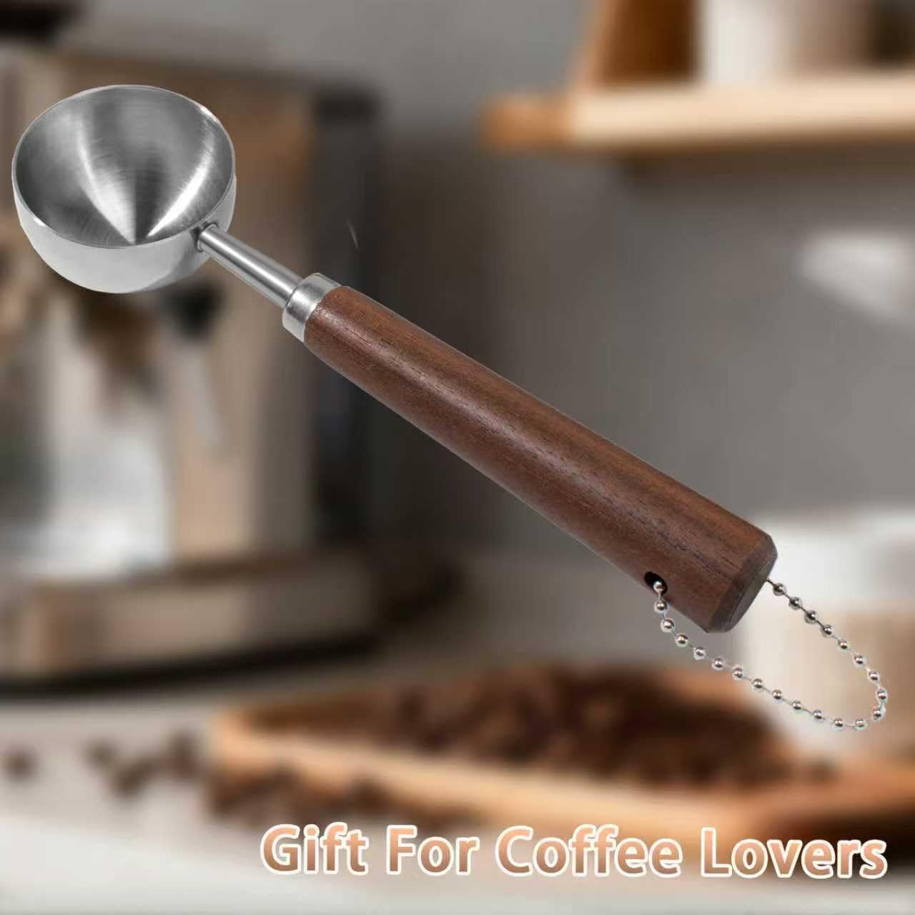 2PCS Vintage Coffee Measuring Spoon， 30ml/10g Capacity coffee scoop for ground coffee、Coffee Beans And Tea，304 Stainless Steel coffee spoons with long Wooden Handle（Silver)