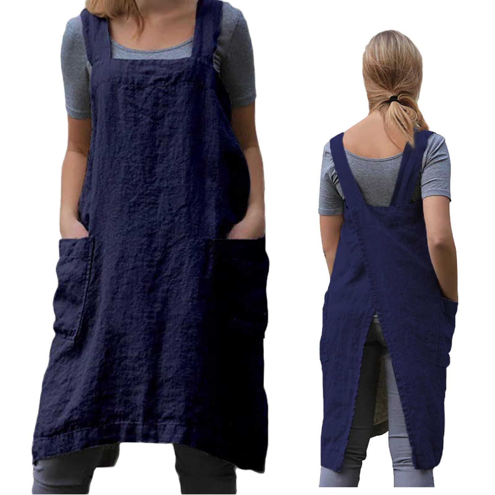 ZQFFB Pinafore Cross Back Apron for Women with Pockets