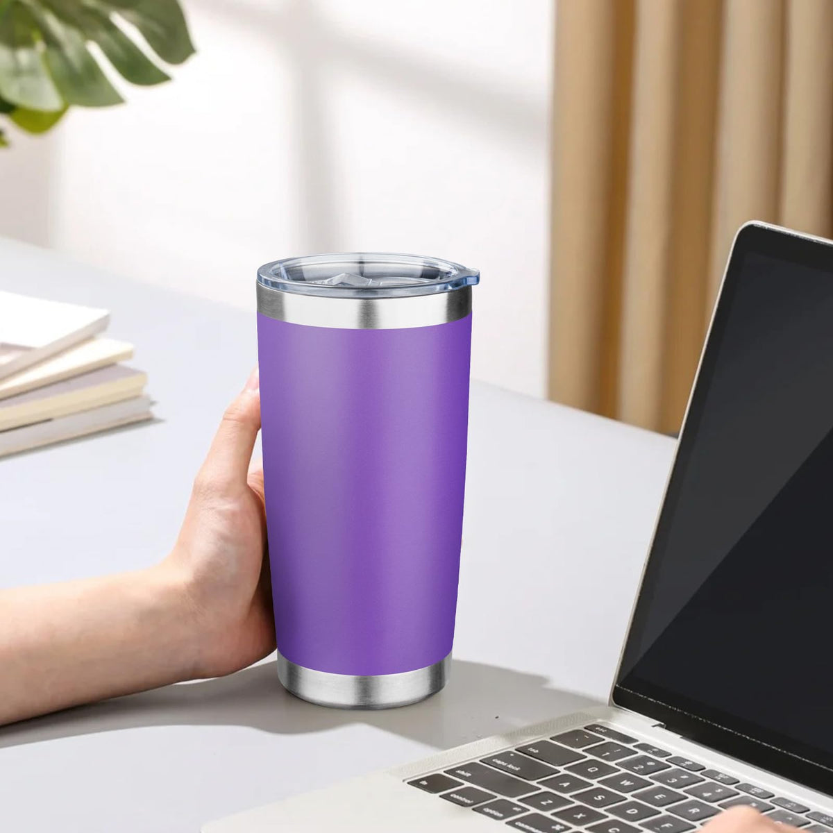 FLIFQI 20oz Tumbler with Lid Double Wall Vacuum Insulated Travel Coffee Mug Stainless Steel Thermal Cup Powder Coated Sturdy Coffee Tumbler for Hot and Cold Beverage (Purple,1)