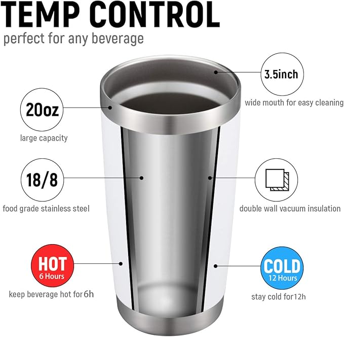 COMOOO 20oz Double Wall Vacuum Insulated Travel Mug, Stainless Steel Tumbler with Lid and Straw Durable Powder Coated Insulated Coffee Cup for Cold & Hot Drinks (White. 2 pack