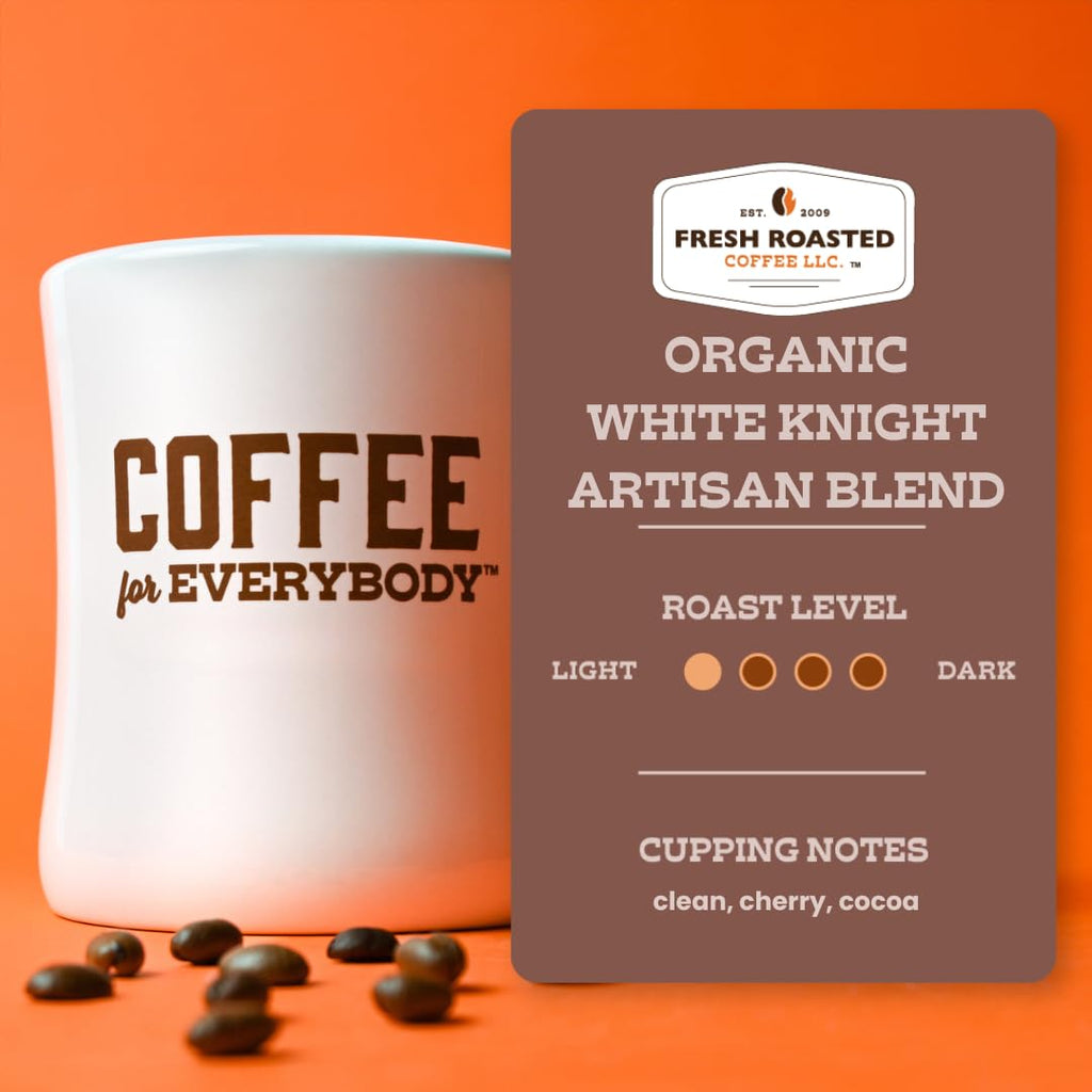 Fresh Roasted Coffee, Organic White Knight Whole Bean Coffee, Light Roast, USDA Organic, Kosher, 5 lb (80 oz)