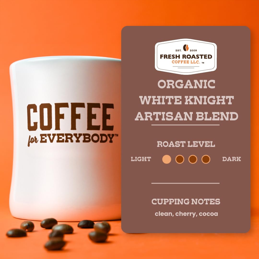 Fresh Roasted Coffee, Organic White Knight Whole Bean Coffee, Light Roast, USDA Organic, Kosher, 5 lb (80 oz)