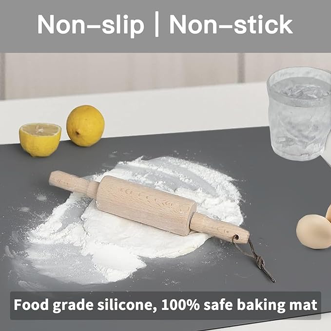 Silicone Mats for Kitchen Counter 23.6" x15.7"x0.08”, Heat Resistant Mat, Kitchen Island Silicone Countertop Protector Mat, 2MM Thick Nonslip Baking Mats, Washable Dining Table Mats, Dark Gray
