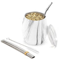 BALIBETOV 5-Piece Large Yerba Mate Cup and Bombilla Kit – Yerba Mate Gourd with Lid, 2 Bombilla Mate Straws, Cleaning Brush, Double-Wall Stainless Steel Mate Cup Set