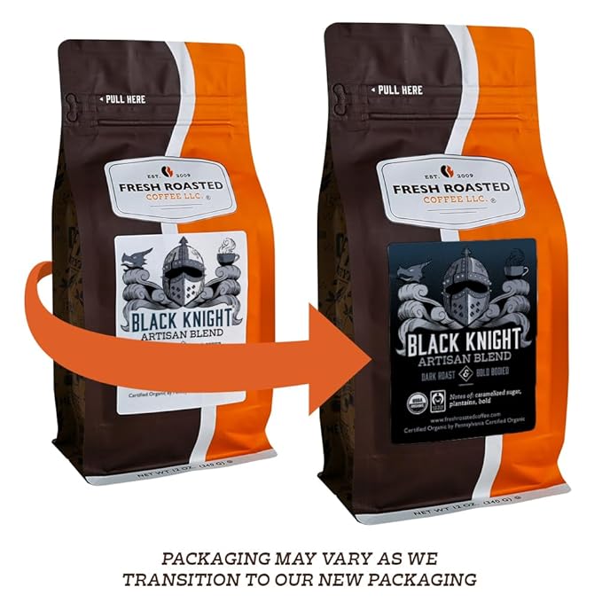 Fresh Roasted Coffee, Organic Black Knight | USDA Organic, Kosher | Dark Roast 12 oz Whole Bean