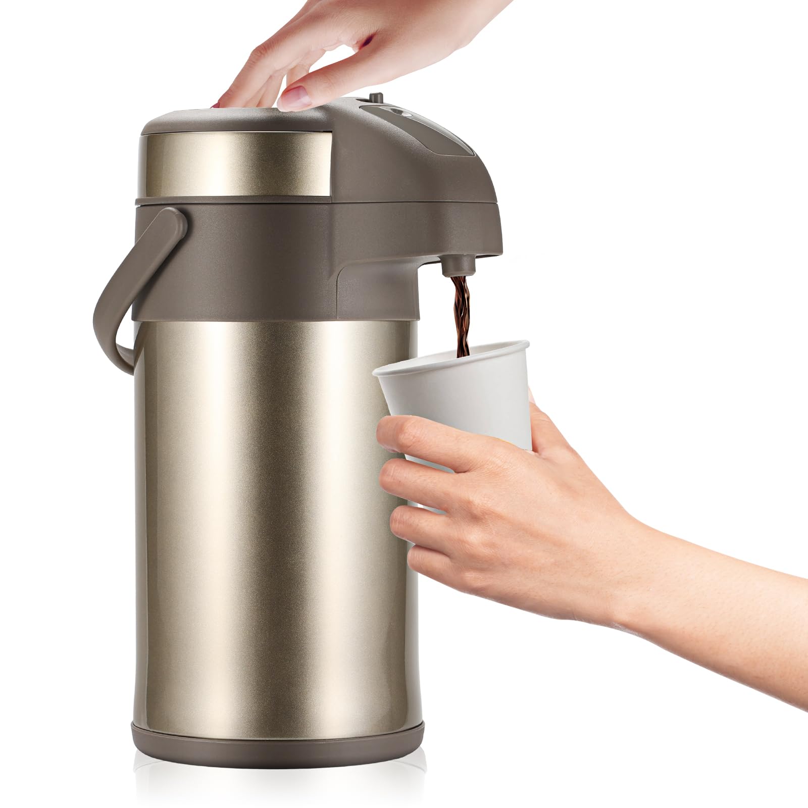 OJOJ 3L/101OZ Thermal Coffee Carafe with Pump, Thermal Beverage Dispenser, Coffee Airpot Stainless Steel Coffee Carafe for Hot Drinks Gold