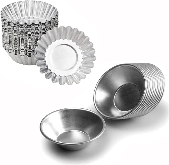 Egg Tart Molds Reusable, Non-Stick Mini Tart Pan Pie Tins Cupcake Cake Baking Cups,Aluminium/30 Pieces