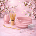 Marce Matcha Whisk Set- Matcha Set includes Matcha Whisk and Bowl with Spout, Sifter, Holder and Scoop- The Perfect Bamboo Whisk for Matcha Tea (Pink)