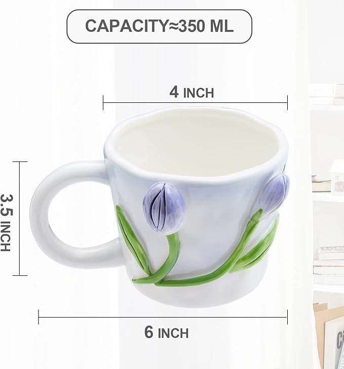3D Flower Coffee Mug Calla Lily Ceramic Cup,12 oz Cute Handmade Mugs,Christmas Birthday Surprise for Friends Family or Flower Lovers (White Calla Lily)