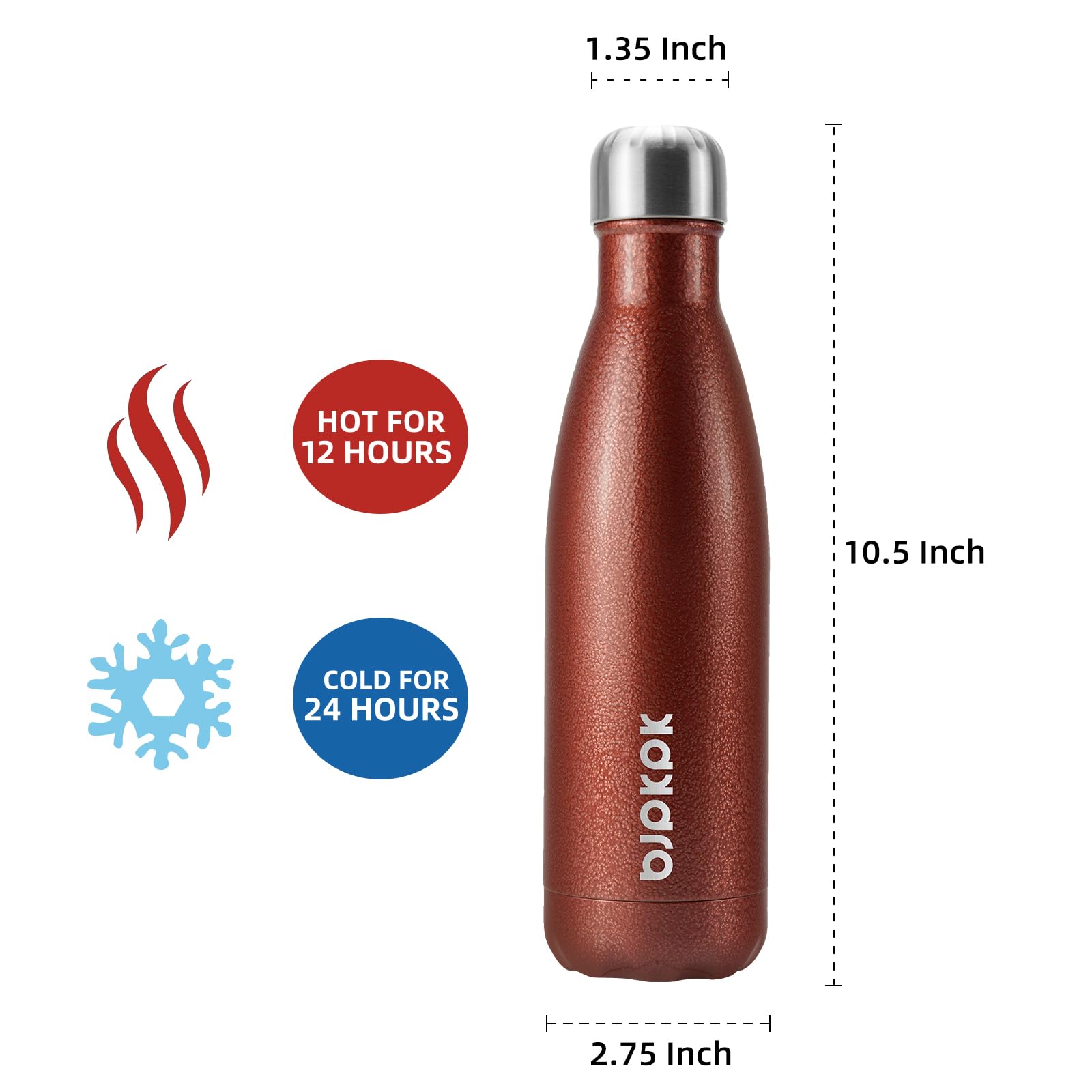 BJPKPK 17 oz Small Insulated Water Bottle, Stainless Steel, Leak Proof