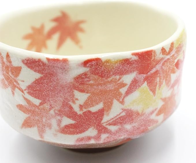 Japanese Traditional Mino Ware Handcrafted Mini Matcha Chawan Tea Bowl Cup Set With Chasen Bamboo Tea Whisk Ceremony Tableware Pottery (Shino Momiji)