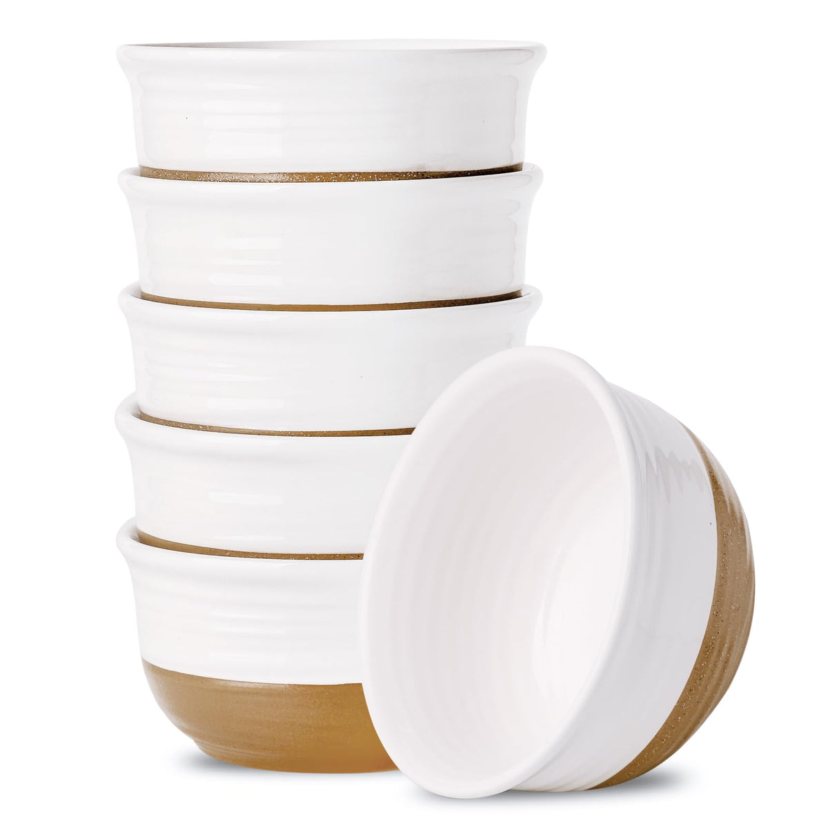 HASENSE Ceramic Serving Bowls Set of 4, 2.1/1.5/1.0/0.5 Qt White & Terracotta Stoneware Mixing Bowls, Farmhouse Bowls for Cooking, Prepping, Salad & Soup, Dishwasher & Microwave Safe, Serving Dishes