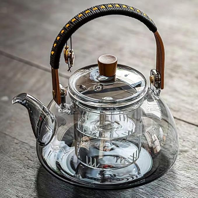 ZENATION Japanese Style 950ml Glass Teapot with Removable Infuser, Stovetop Safe Tea Kettle, Blooming and Loose Leaf Tea Maker Set (Gray)