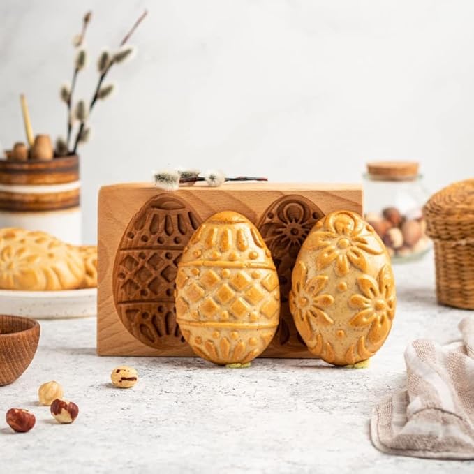 Wooden Cookie Molds, Wooden Cookie Biscuit Mold Baking Cookie Mold Wooden Carved Mold Cookie Cutter Embossing Mold, DIY Shapes Cookie Stamp,Gingerbread Mold,Pine Cone Mold (Eggs)