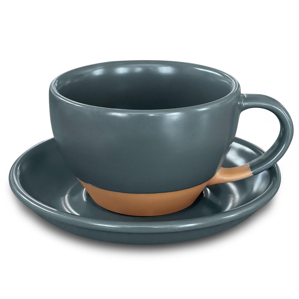 MORA Ceramic Latte Art Mug With Saucer - 10.5 oz, Round Bottom For Perfect Pours - Cafe Cups for Cappuccino, Espresso, Coffee, Tea etc - Porcelain Set for Baristas, Great Gift - Earl Grey