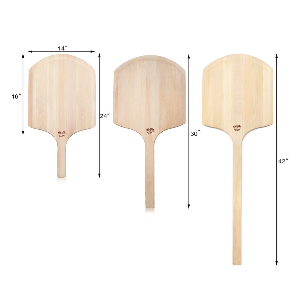 New Star Foodservice 50295 Restaurant-Grade Wooden Pizza Peel, 16" L x 14" W Plate, with 8" L Wooden Handle, 24" Overall Length