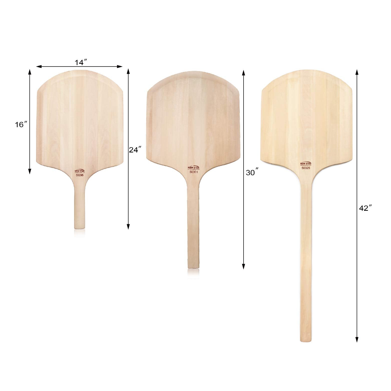 New Star Foodservice 50295 Restaurant-Grade Wooden Pizza Peel, 16" L x 14" W Plate, with 8" L Wooden Handle, 24" Overall Length