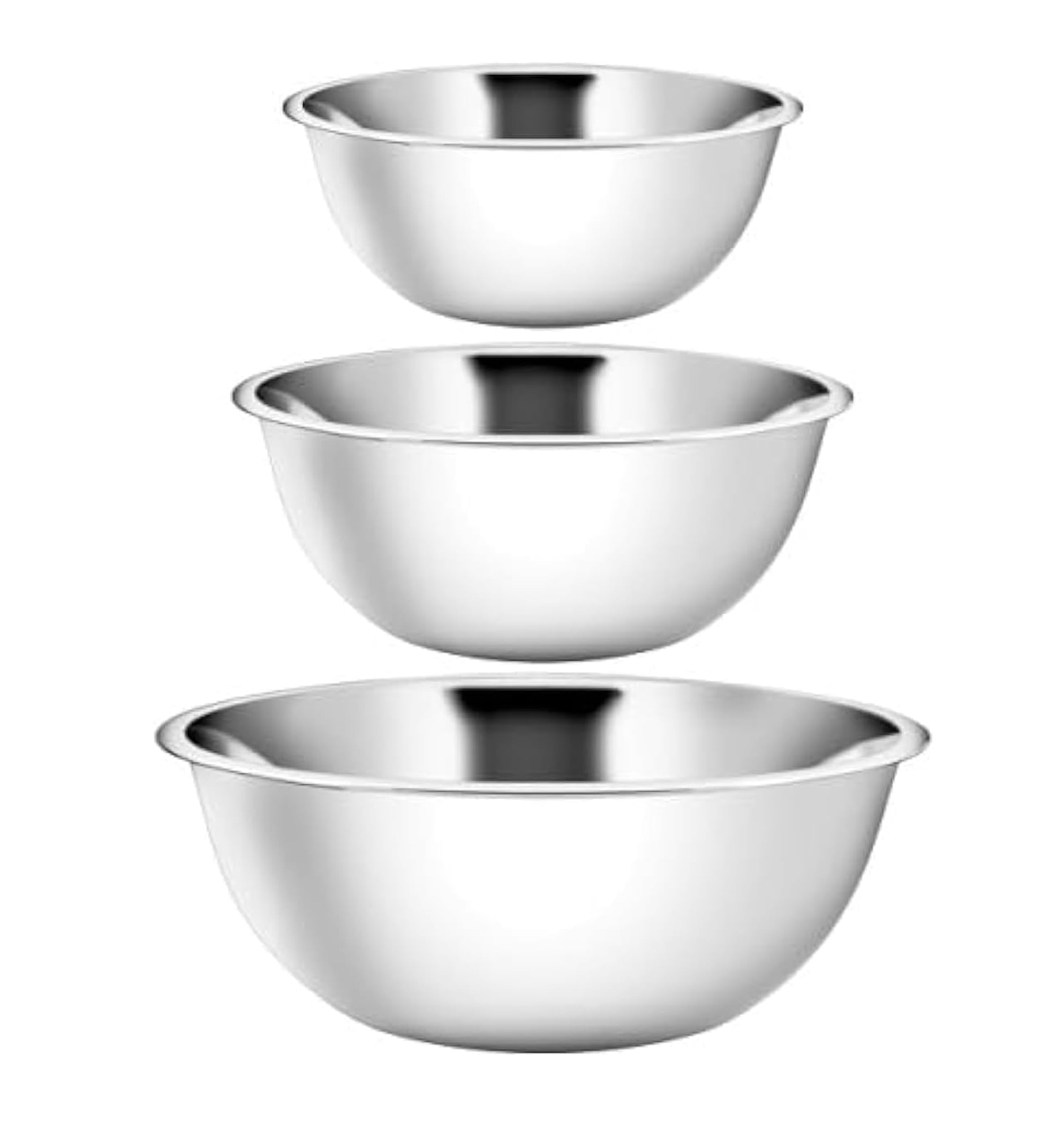 YBM HOME Stainless Steel Mixing Bowls Set of 3 – Nested Kitchen Prep Bowls for Baking, Cooking, Dough Mixing & Salad Serving (10.25, 16, 20 Quart Bowls Included)
