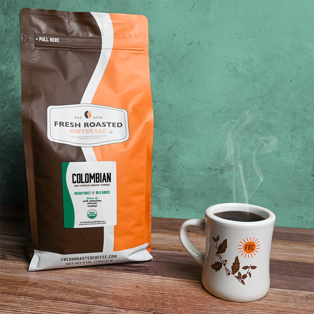 Fresh Roasted Coffee, Organic Colombian Drip Ground Coffee, Medium Roast, USDA Organic, 100% Single Origin, Kosher, 5 lb (80 oz)