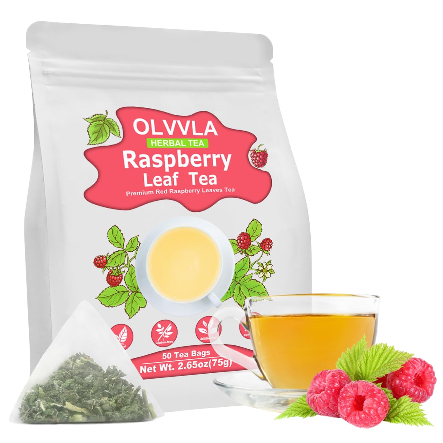 Olvvla - Raspberry Leaf Tea Bags - 1.5g X 50 Count - Red Raspberry Leaves