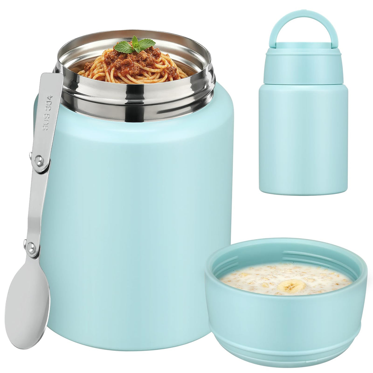 HAWEEK 17oz Insulated Food Jar with Spoon,Gradient Orange Green