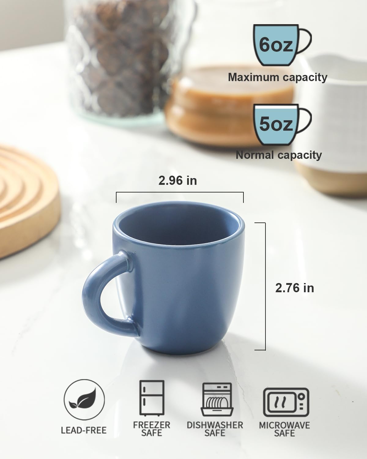 HASENSE Espresso Cups Set of 4 Perfect for Demitasse, Cappuccino, Tea Bag and Juice, 5 Ounce Ceramic Stackable Mini Coffee Mugs Suit for Espresso Machine and Coffee Maker, Blue