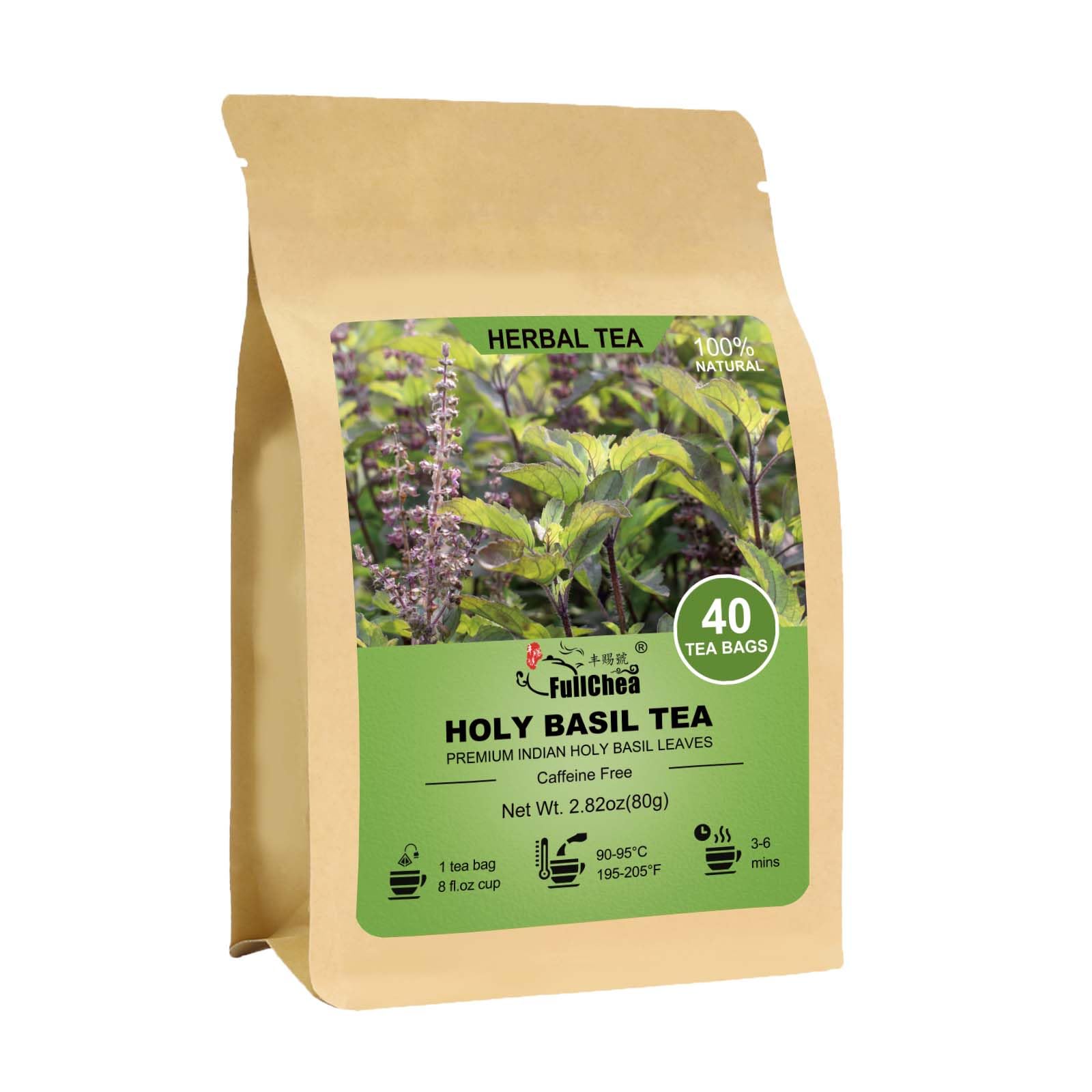 FullChea - Holy Basil Tea Bags, 40 Count, Dried Holy Basil Leaves