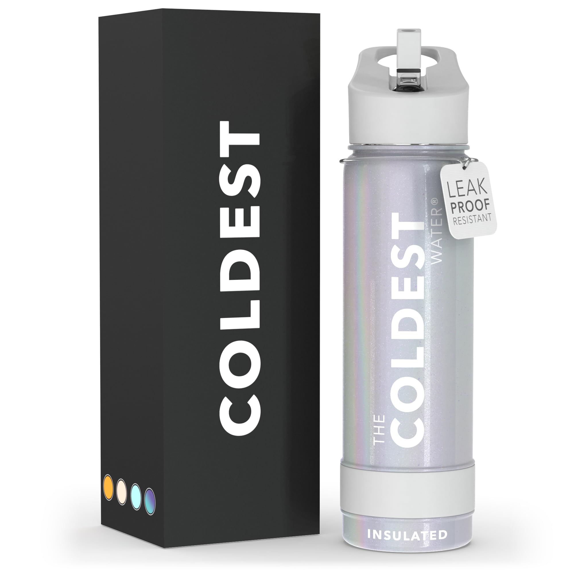 Coldest Insulated Water Bottle with Straw Lid - Stainless Steel Metal Insulated Bottle for Men & Women (Supernova Silver Glitter, 24 oz)