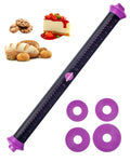 PROKITCHEN Silicone Rolling Pin with Thickness Rings, Adjustable Designs for Fondant, Cookie Decorating, Pasta, Pizza, 23.6 inch Purple Large Long Pin