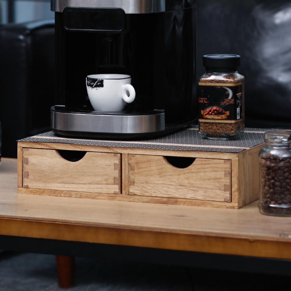 DDYURI Storage Drawer Holder for Capsules Coffee Pod K-cup Organizer /2 Drawers for Counter Organization for Kitchen Utensil Storage Home Decor Office Supplies- Coffee Brewer Accessories Wood 1D2C-LT