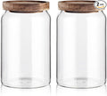 Labina Glass Storage Container Airtight Food Jars Kitchen Canister with Wood Lids, 33 Oz Wide Mouth Pantry Organization Glass Jar for Flour, Sugar, Cookie, Spagetti, Nuts and Candy (2 Pack)