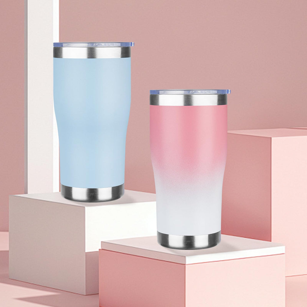MEZMUT 20oz Insulated Tumbler with Lid Straw Travel Coffee Mug (Pink/White)
