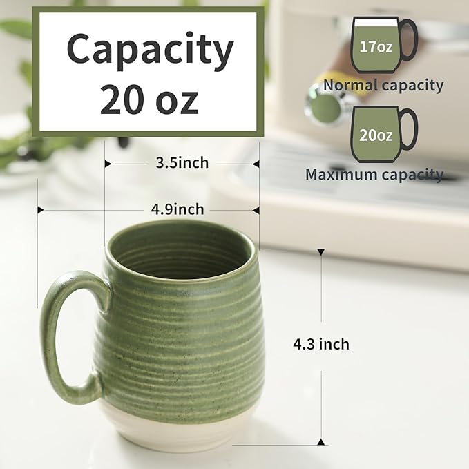 Hasense Ceramic Soup Cup With Handle, 20oz Large Coffee Cup for Home and Office, Perfect for Tea, Coffee, Latte, Dishwasher and Microwave Safe, 1 PCS(Green)