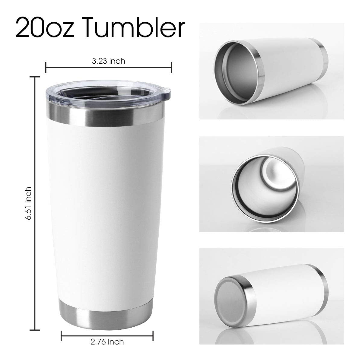 HASLE OUTFITTERS 20oz Stainless Steel Tumblers Bulk, Insulated Travel Cup with Lid, Double Wall Vacuum Coffee Mug for Cold & Hot Drinks 4 Pack, White