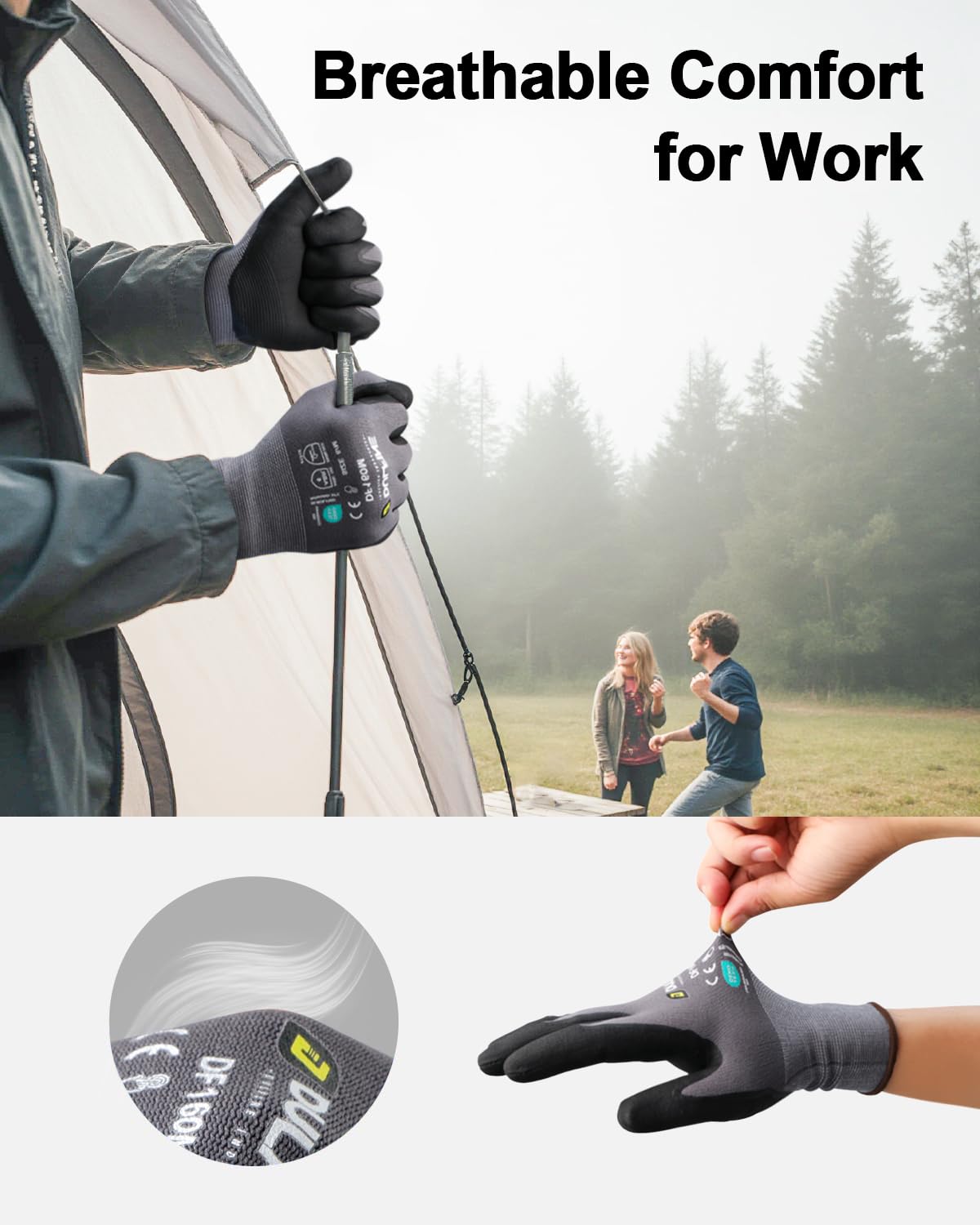 DULFINE MicroFoam Nitrile Coated 12 Pairs Work Gloves for Men Red L