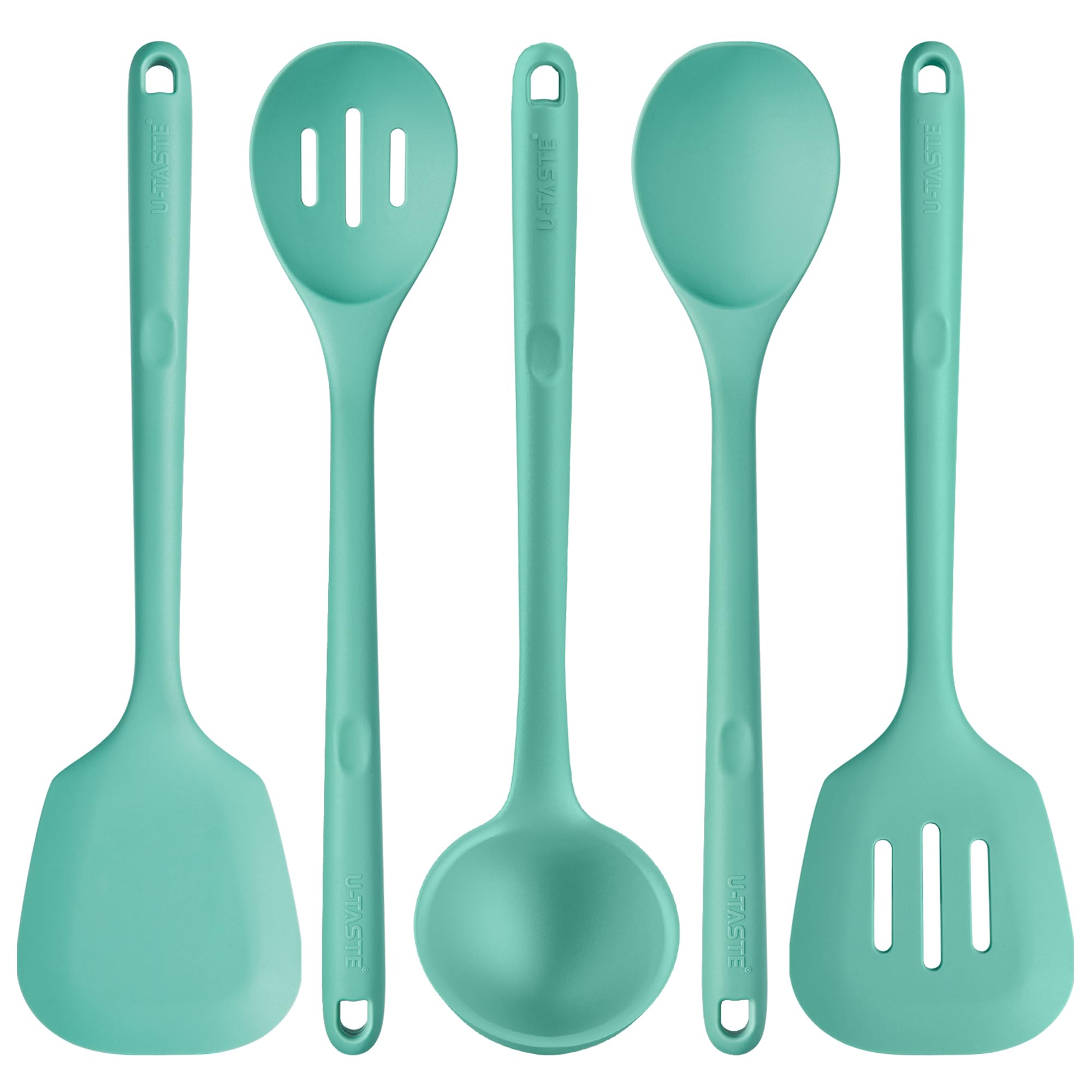 U-Taste Silicone Kitchen Cooking Utensil Set of 5, 13.6" Long, Aqua Sky