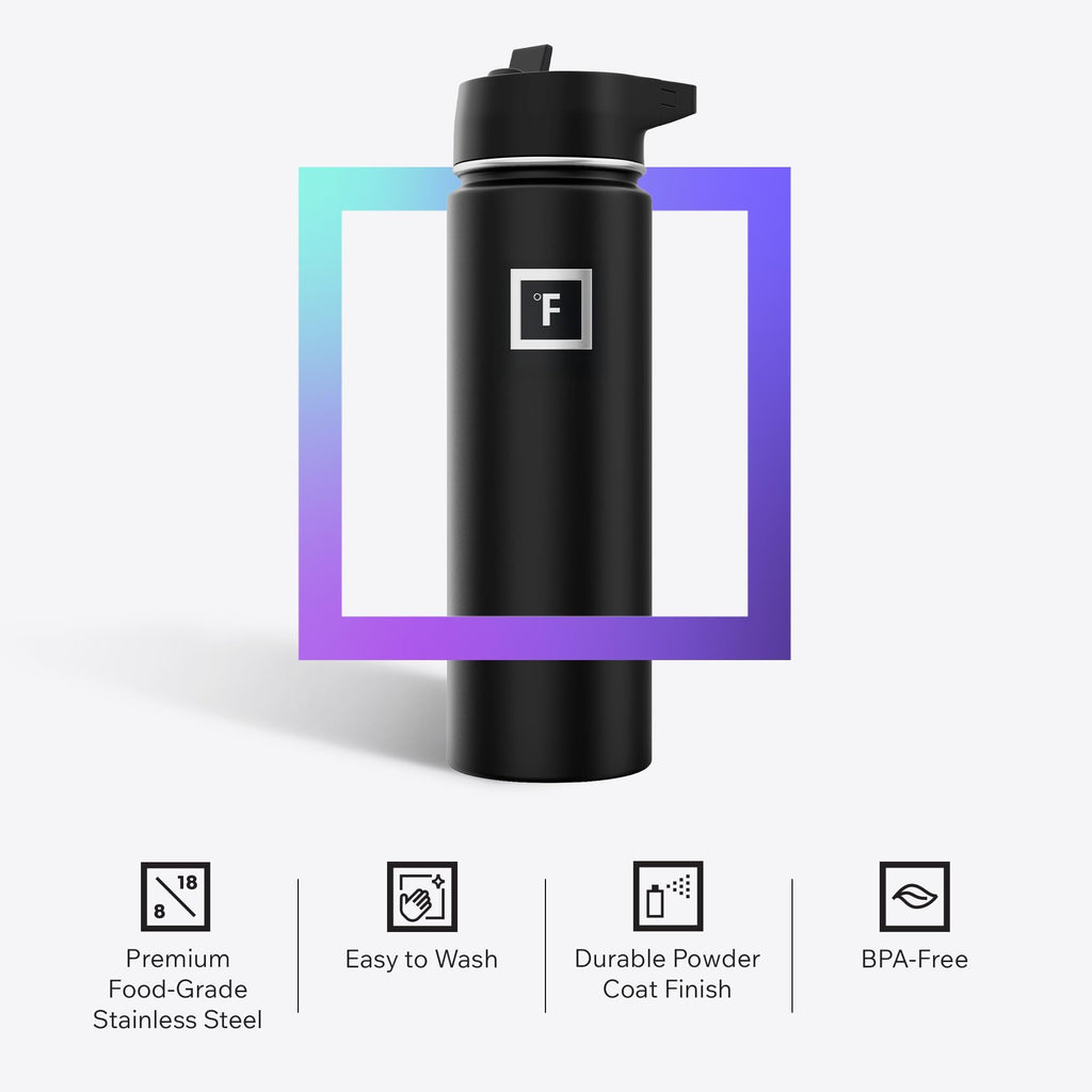 IRON °FLASK 22 oz Wide Mouth Water Bottle with 3 Lids