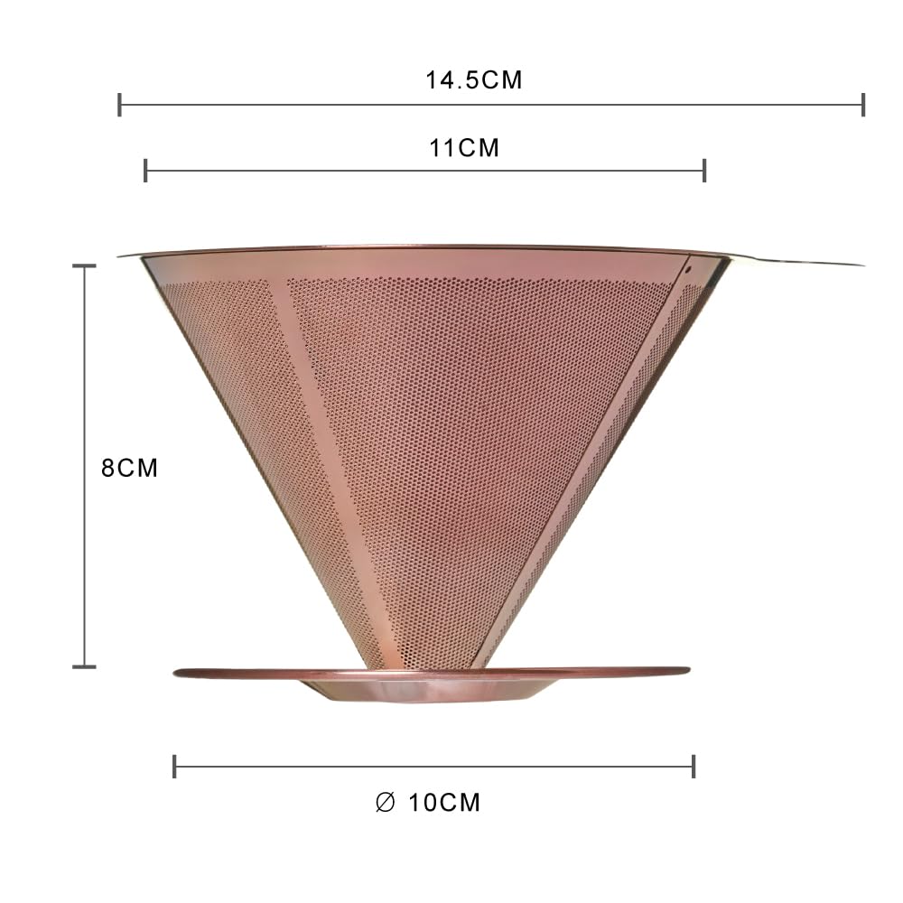 ATHIA Golden Dripper Reusable Stainless Steel Coffee Filter Paperless Cone Filter for Drip Coffee Makers Eco-Friendly Easy Clean Compatible with Most Coffee Makers (Rose Golden, Standard)