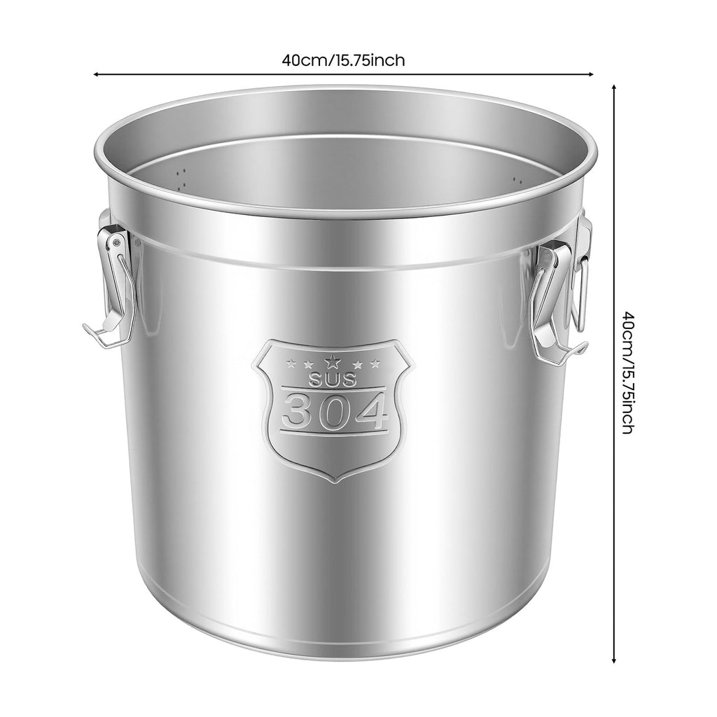 PERFERATE 304 Stainless Steel Airtight Canister 6L/12L Food Storage Bucket with Lids and Sturdy Locking Clamp Metal Cereal Rice Storage Container for Flour, Coffee Bean, Sugar, Cookie (48L)