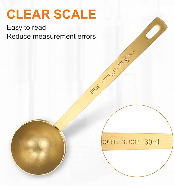 HARFINGTON 3pcs Coffee Scoop Spoon 2tbsp (6tsp, 30ml) 304 Stainless Steel Long Handle Teaspoon/Tablespoon Measuring Spoons Scoops for Tea Sugar Kitchen, Gold