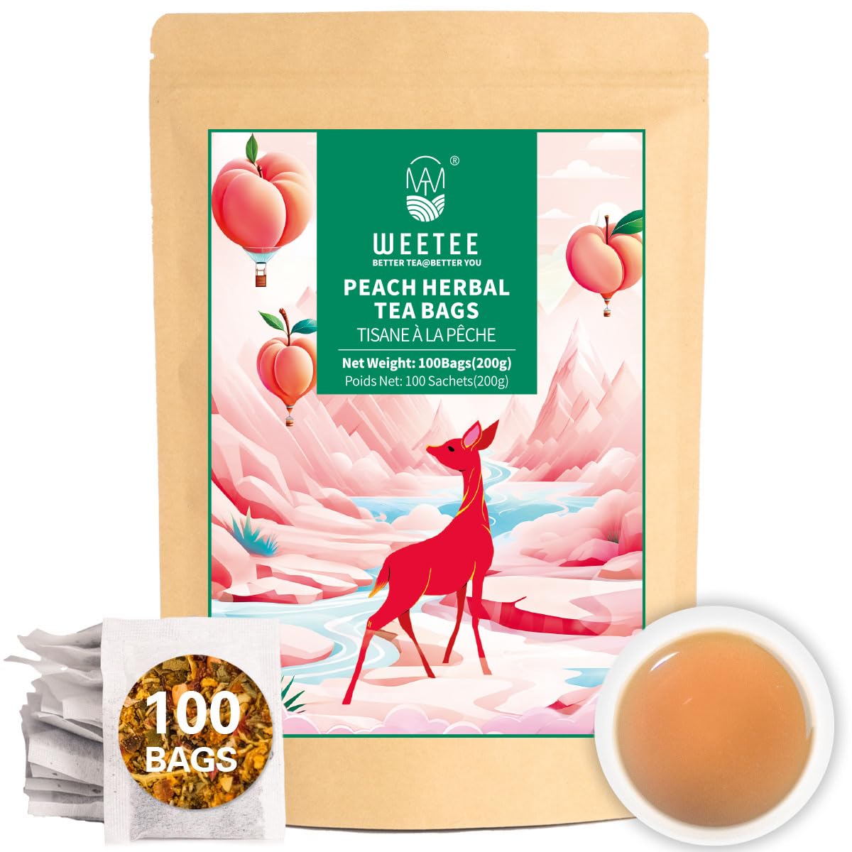 WT WEETEE Chamomile Lavender Tea Bags 100ct, Caffeine-free Tea for Bedtime