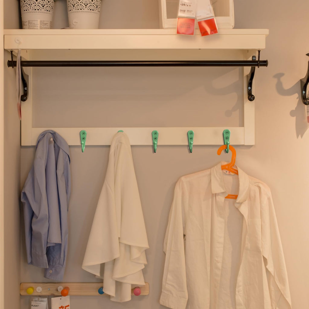 PRIGVOT 15-Pack Green Wall Mount Hooks for Hanging Coats & Towels