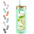 Kodrine 20oz Glass Water Tumbler with Straw and Lid, Bamboo Lids Water Bottle, Iced Coffee Cup Reusable, Wide Mouth Smoothie Cups with Protective Silicone Sleeve BPA FREE-Light Green