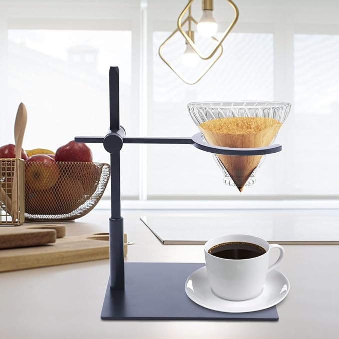 Fetcoi Pour Over Stand Coffee Station, Black Aluminum Pour Over Coffee Dripper Adjustable Coffee Filter Stand Holder for Coffee Connoisseurs, Coffee Lovers for Best Coffee Experience