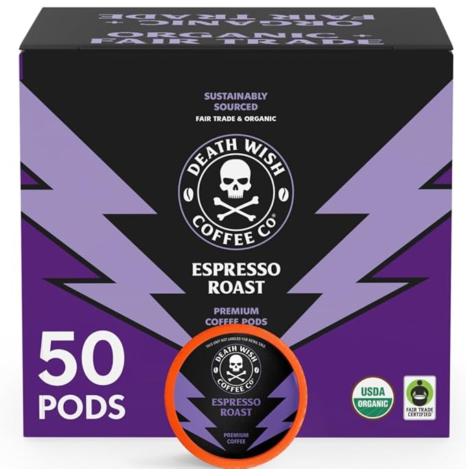 Death Wish Coffee Valhalla Java Single Serve Pods - Extra Kick of Caffeine - Medium Roast Coffee Pods - Made with USDA Certified Organic Fair Trade Arabica and Robusta Beans 10 Count (pack of 1)