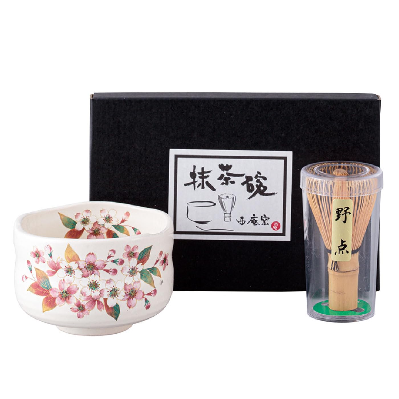 Waraku Fuuka Japanese Traditional Mino Ware Handcrafted Mini Matcha Chawan Tea Bowl Cup Set With Chasen Bamboo Tea Whisk Ceremony Tableware Pottery (Kohiki Sakura)