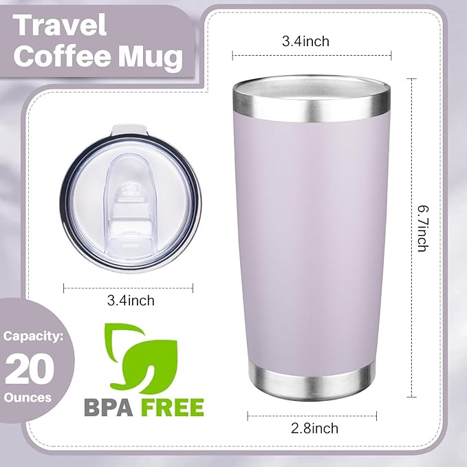 20oz Tumbler with Lid Double Wall Vacuum Insulated Travel Coffee Mug Stainless Steel Thermal Cup Powder Coated Sturdy Coffee Tumbler Bulk for Hot and Cold Beverage (Purple,4)